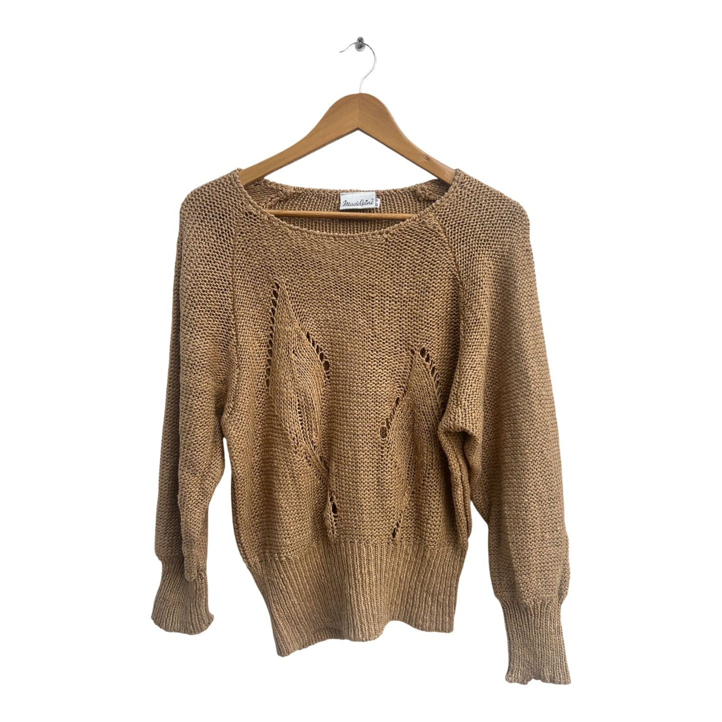 Madeleine Pullover Damen Gr 40 Beige Strick Baumwolle Vintage Lochmuster Elegant