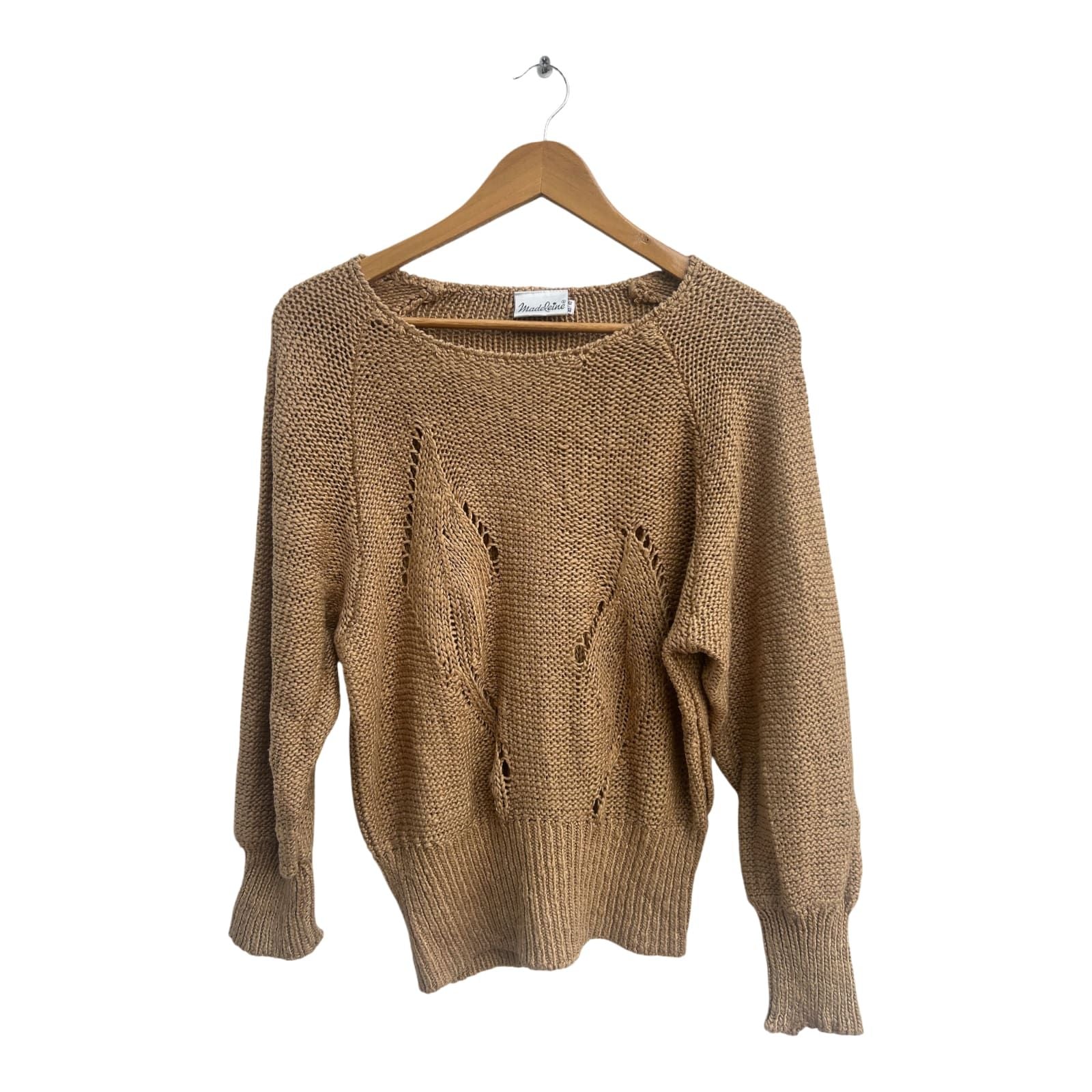 Madeleine Pullover Damen Gr 40 Beige Strick Baumwolle Vintage Lochmuster Elegant