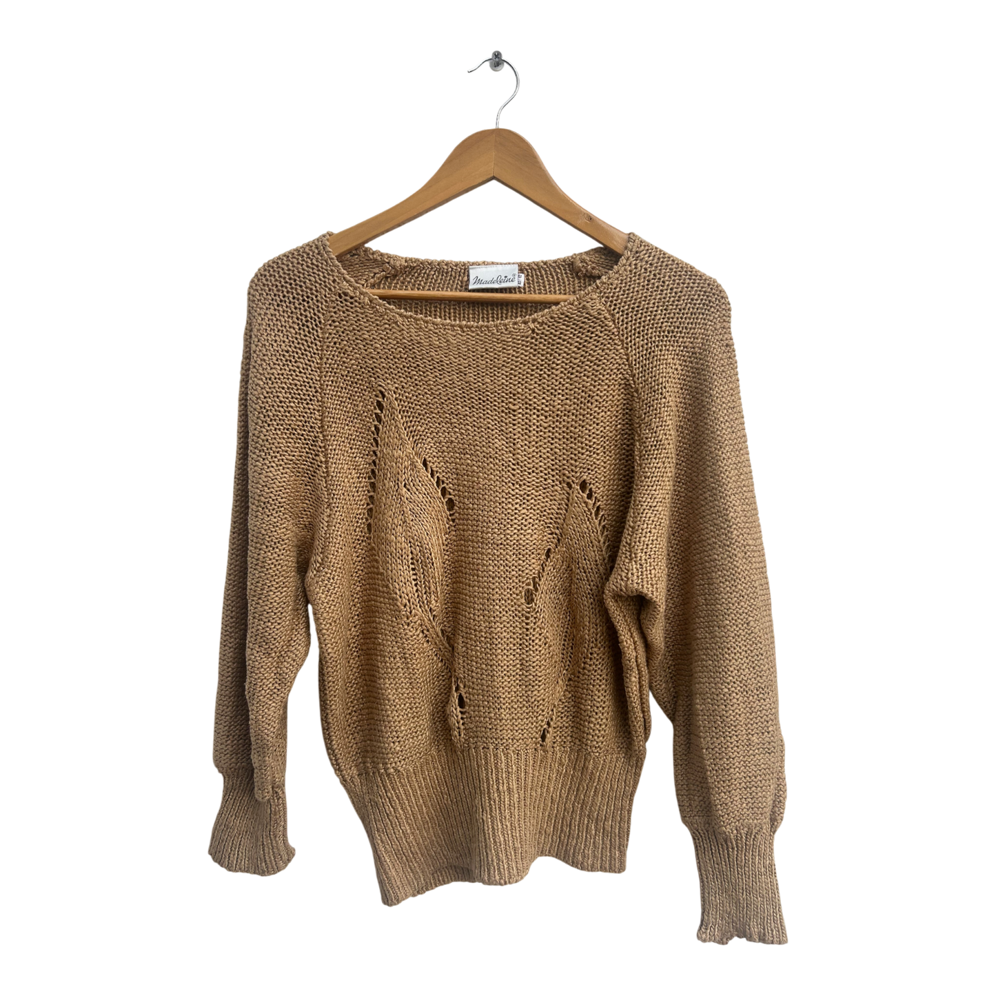Madeleine Pullover Damen Gr 40 Beige Strick Baumwolle Vintage Lochmuster Elegant