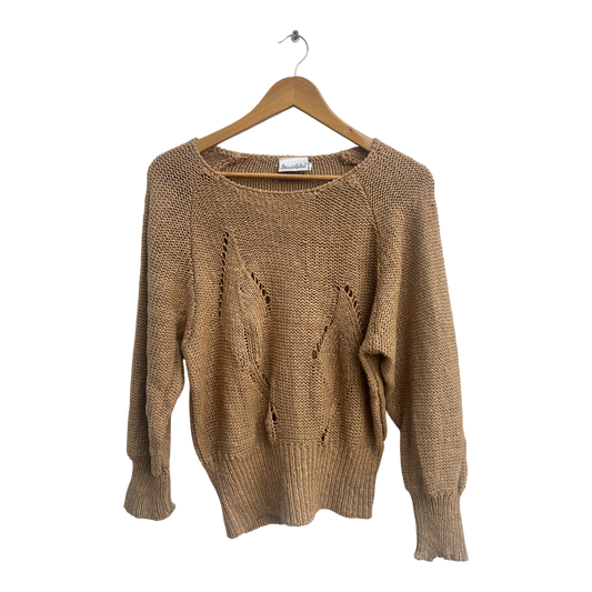 Madeleine Pullover Damen Gr 40 Beige Strick Baumwolle Vintage Lochmuster Elegant