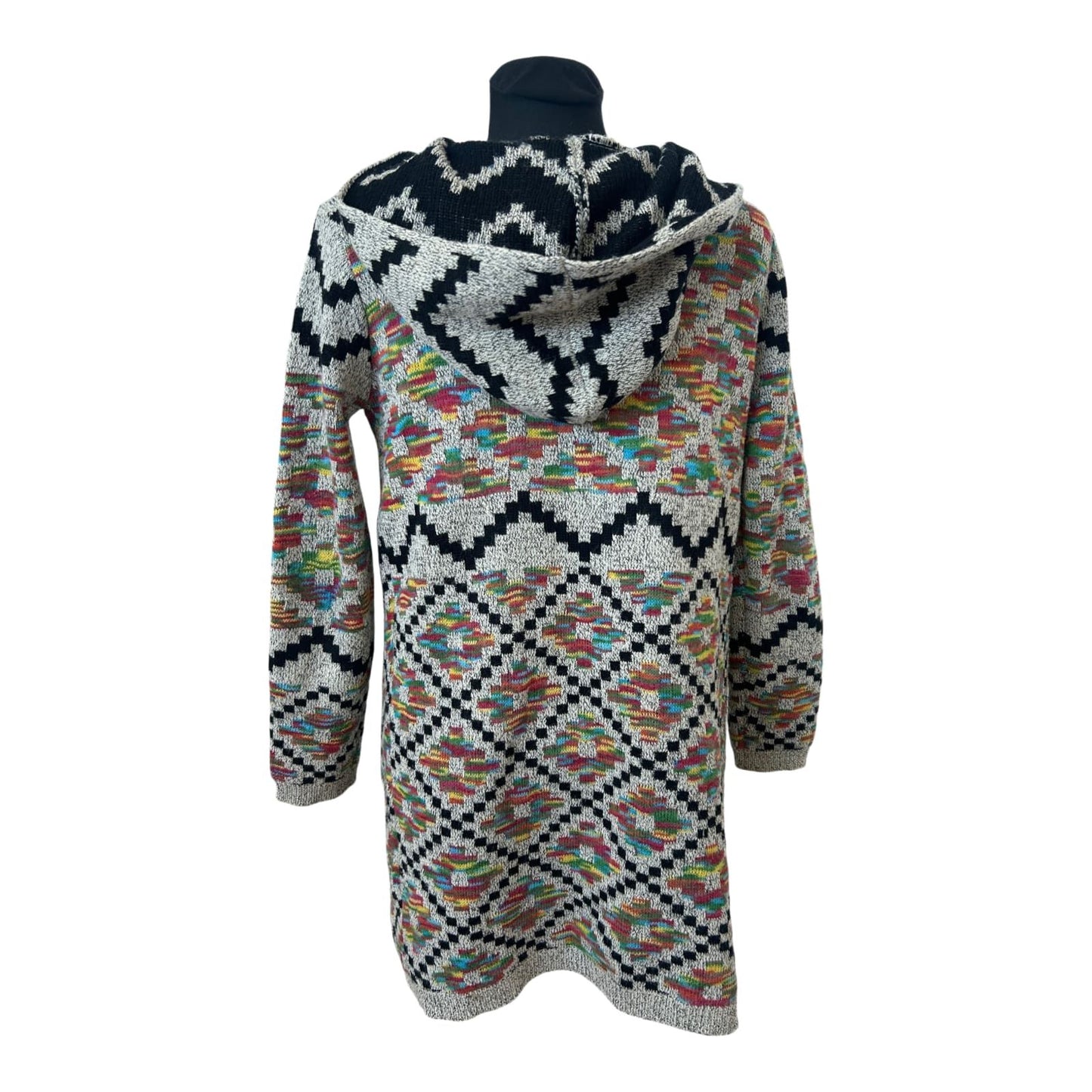 Colosseum Strickjacke Damen Gr M Ethno Muster Kapuze Long Cardigan