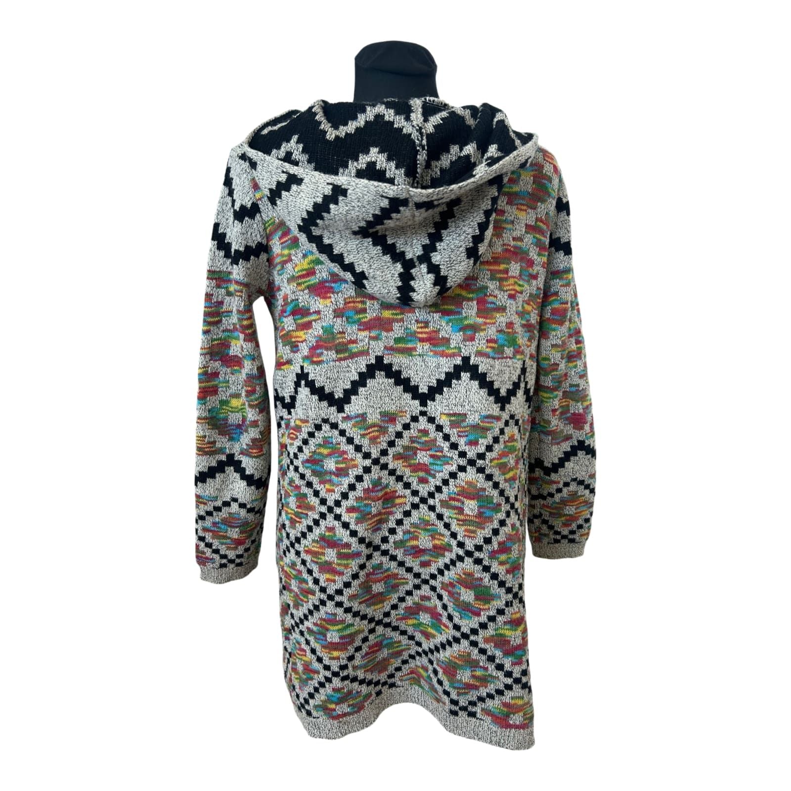 Colosseum Strickjacke Damen Gr M Ethno Muster Kapuze Long Cardigan