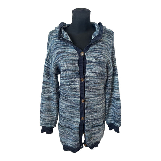 Bench Strickjacke Damen Gr M Blau Kapuze Long Cardigan Knopfleiste