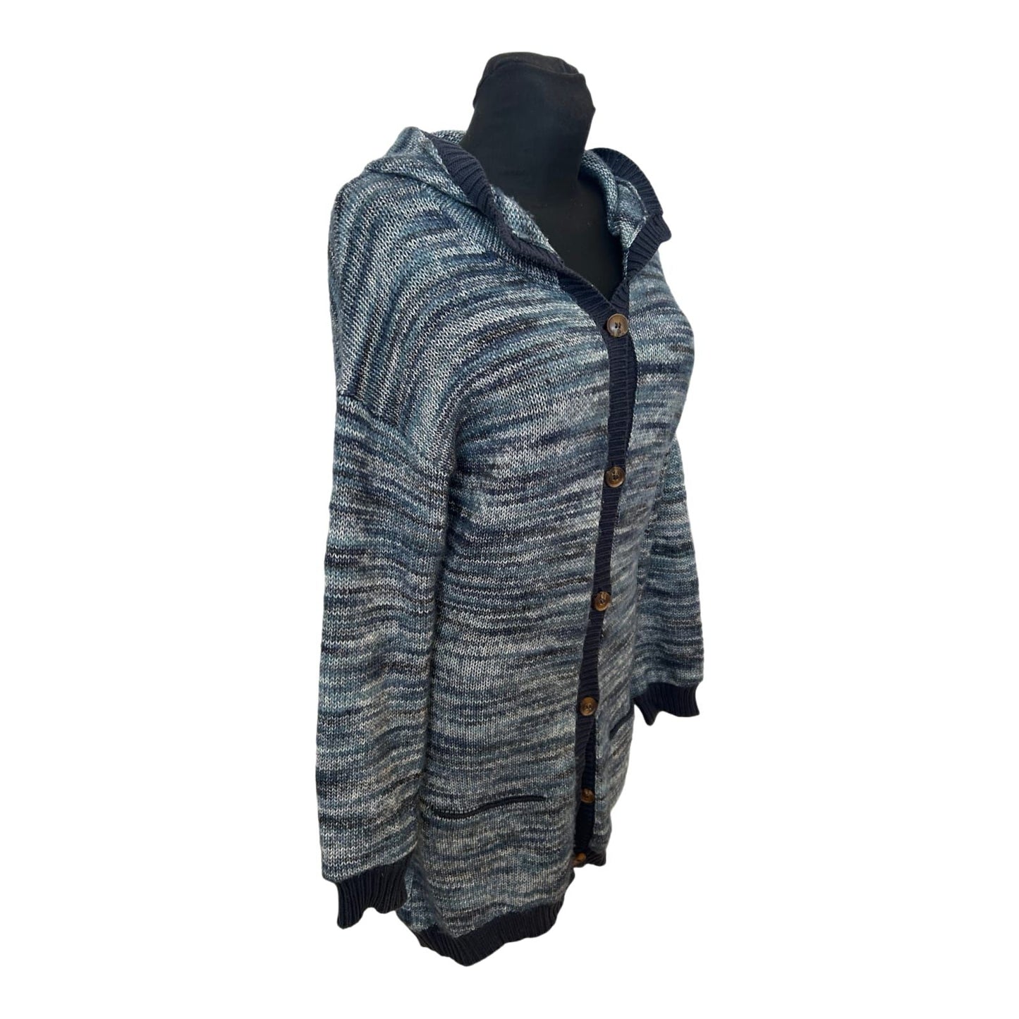 Bench Strickjacke Damen Gr M Blau Kapuze Long Cardigan Knopfleiste
