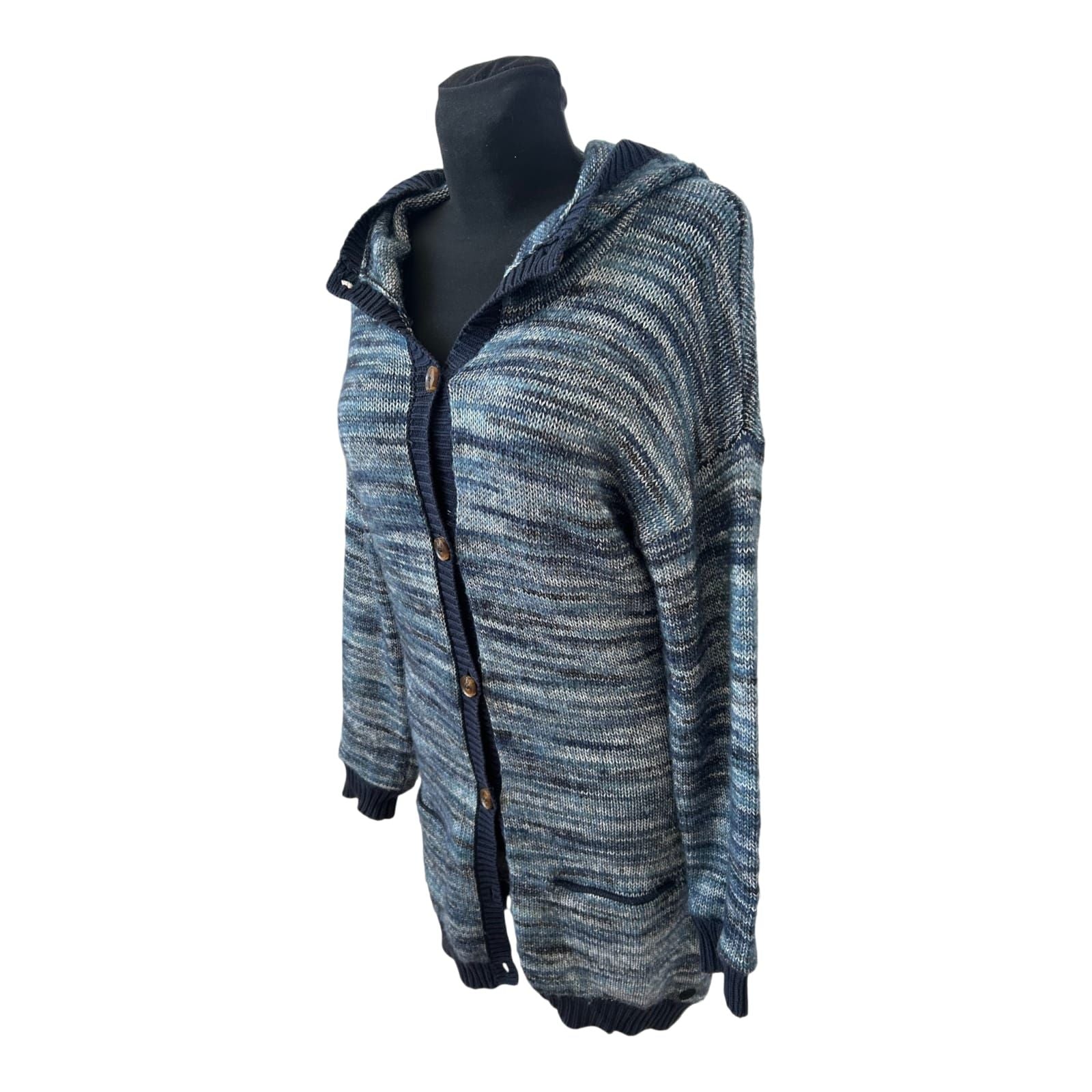 Bench Strickjacke Damen Gr M Blau Kapuze Long Cardigan Knopfleiste