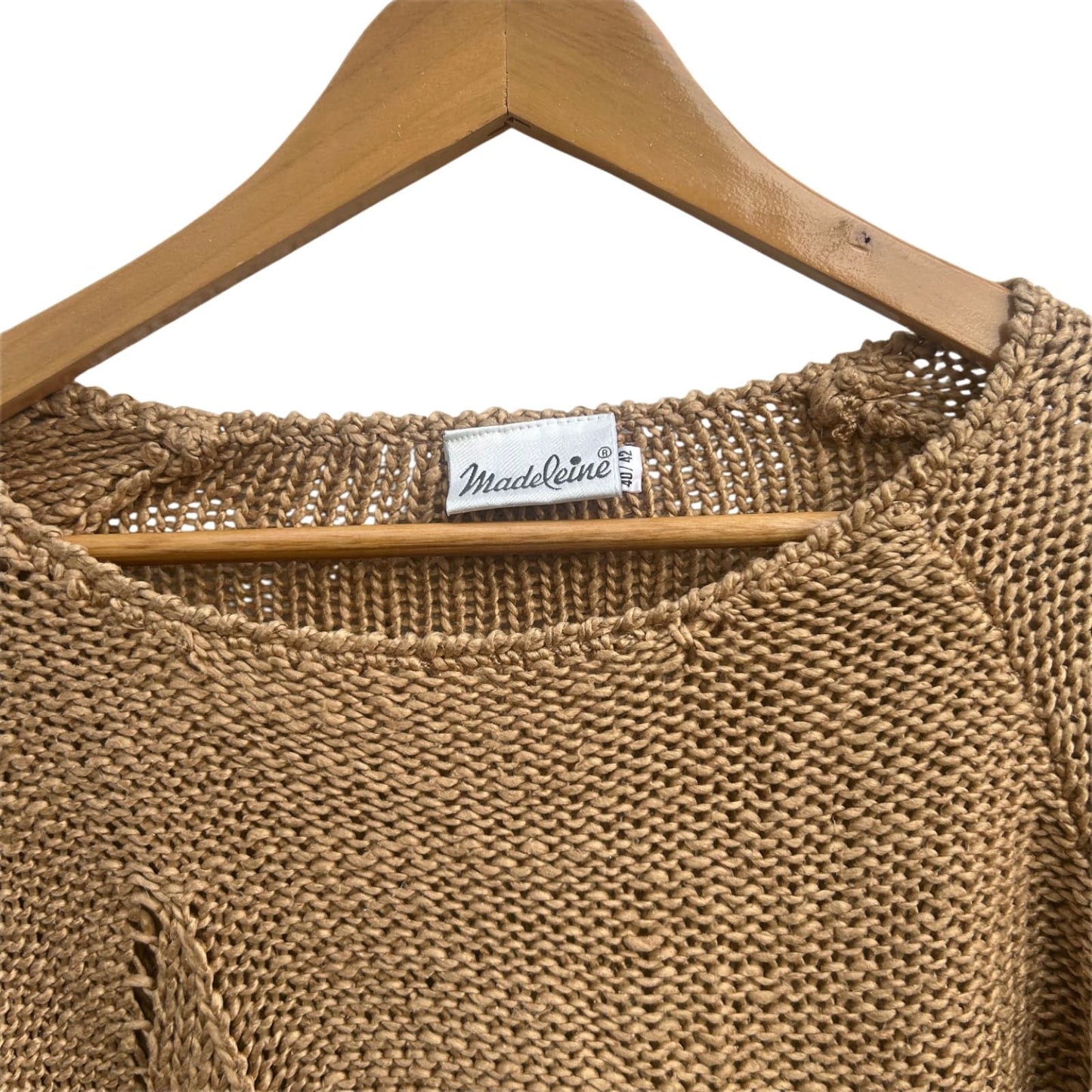 Madeleine Pullover Damen Gr 40 Beige Strick Baumwolle Vintage Lochmuster Elegant