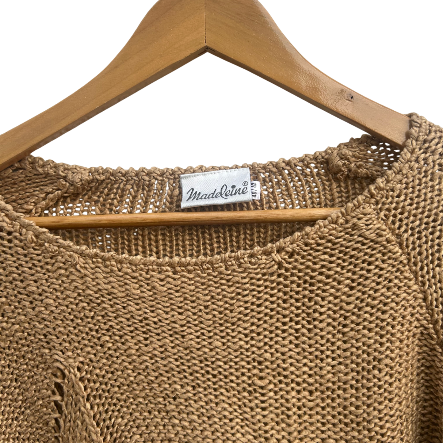 Madeleine Pullover Damen Gr 40 Beige Strick Baumwolle Vintage Lochmuster Elegant