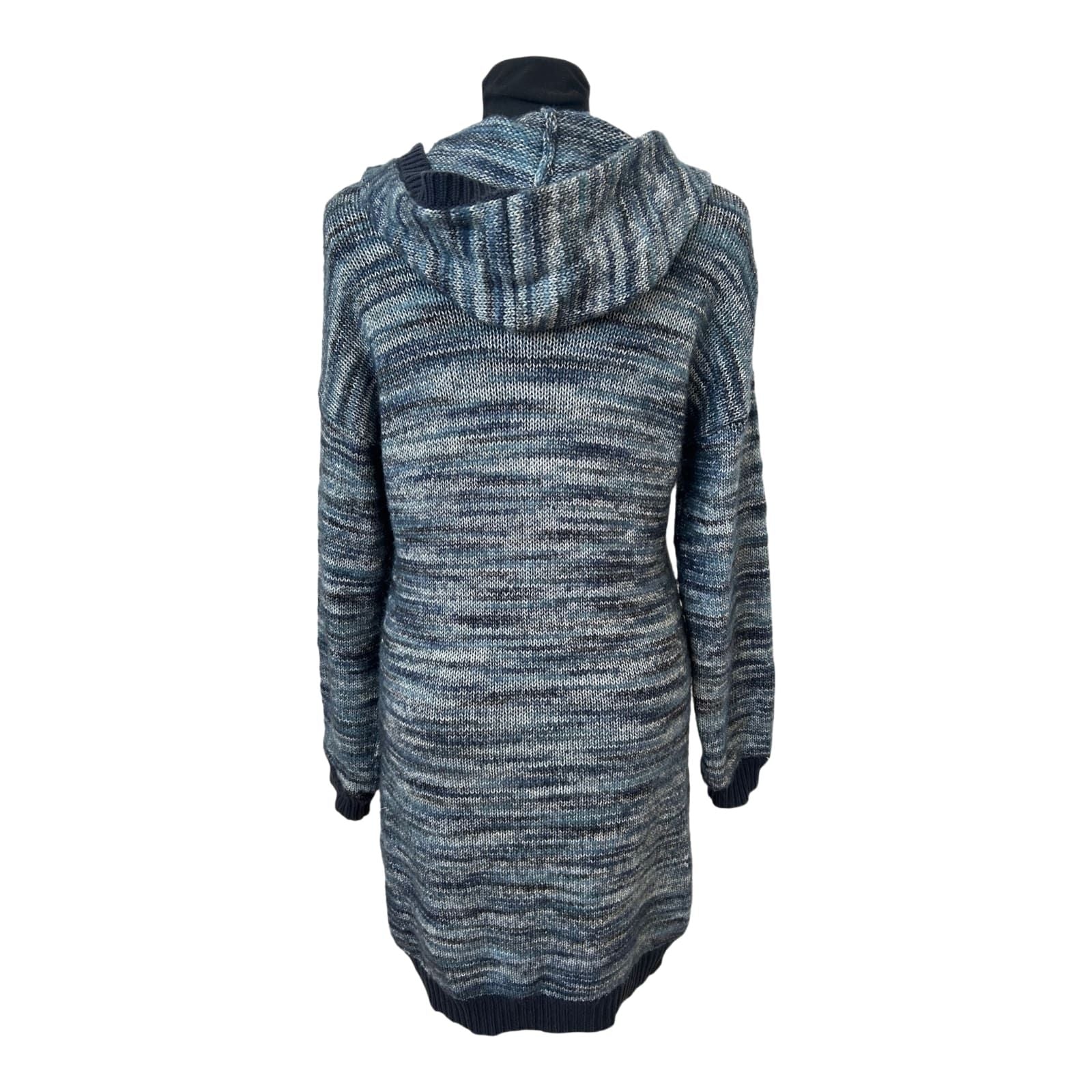 Bench Strickjacke Damen Gr M Blau Kapuze Long Cardigan Knopfleiste