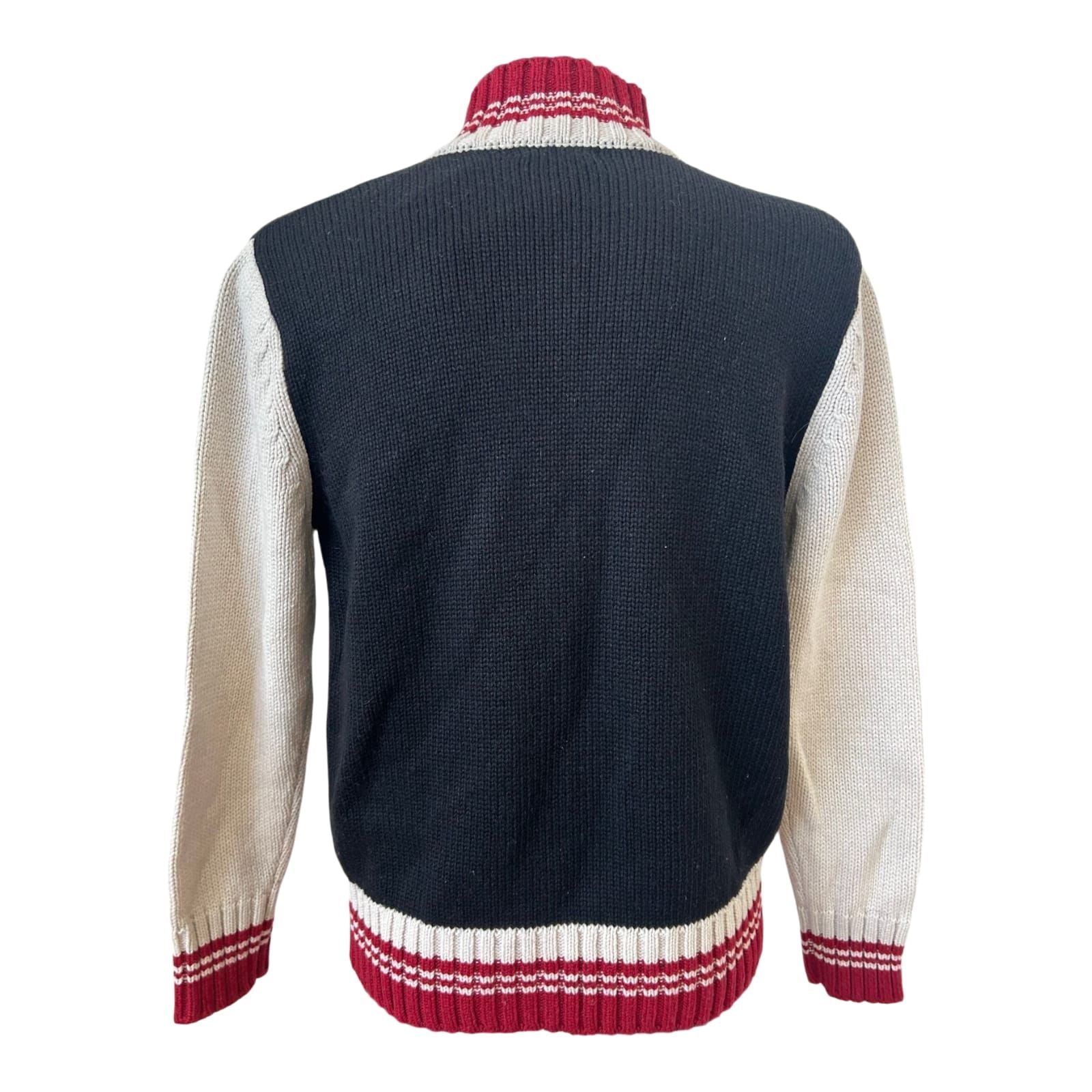 Tomster Strickjacke Herren L Blau Rot Reißverschluss Lammwolle Retro Stil
