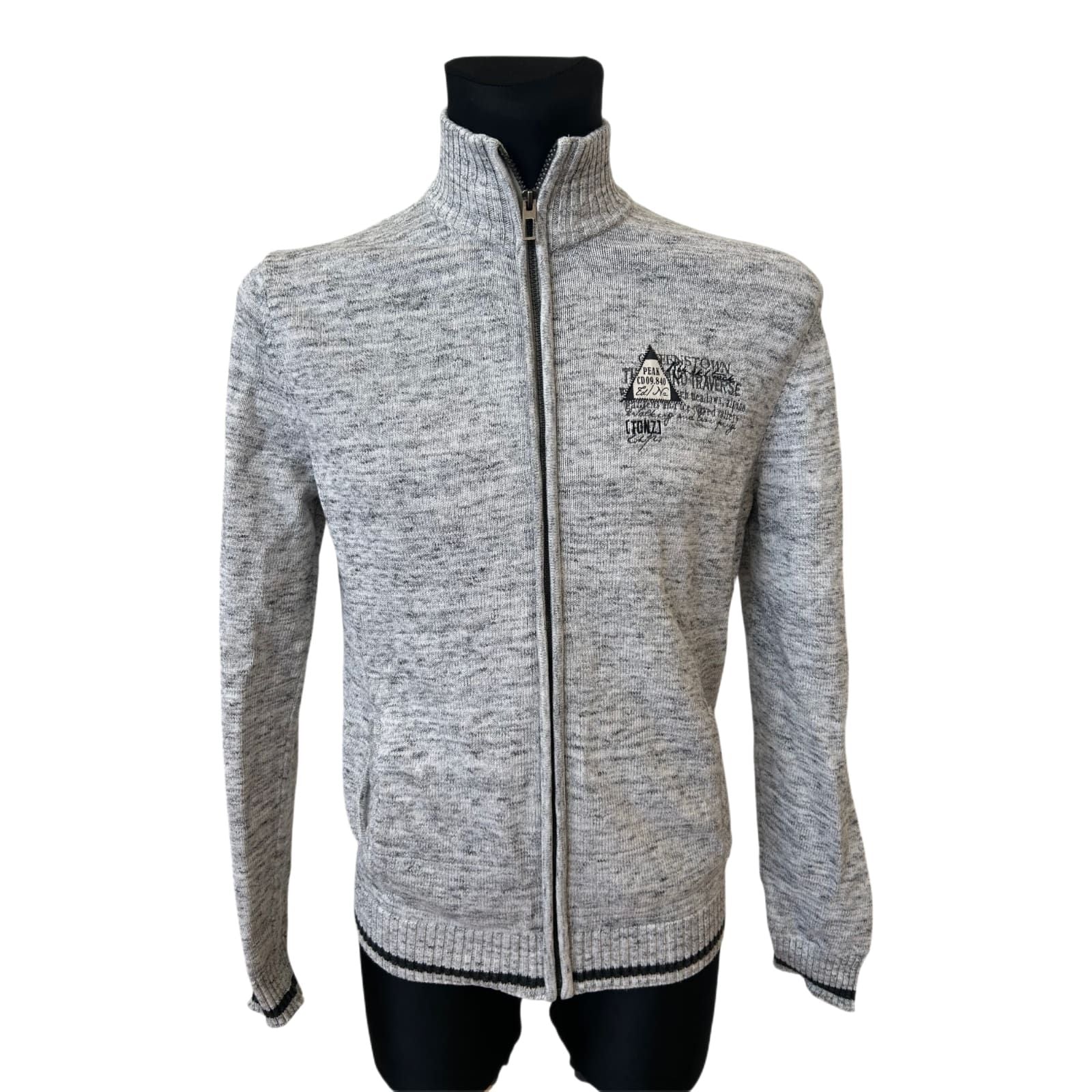 C&A Strickjacke Herren S Grau meliert Reißverschluss Baumwolle Casual Stil