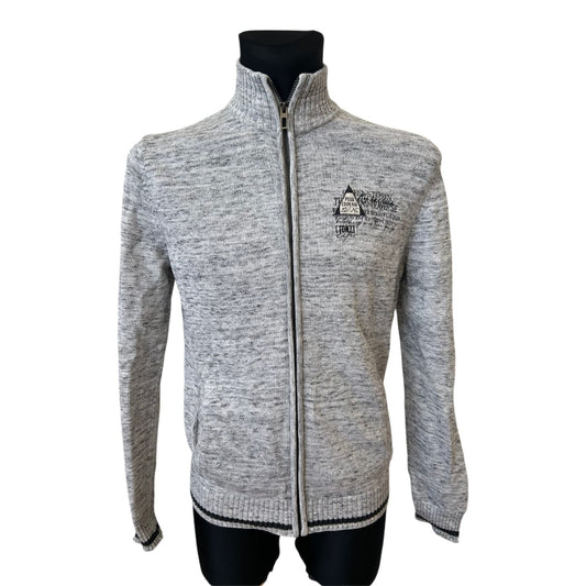 C&A Strickjacke Herren S Grau meliert Reißverschluss Baumwolle Casual Stil