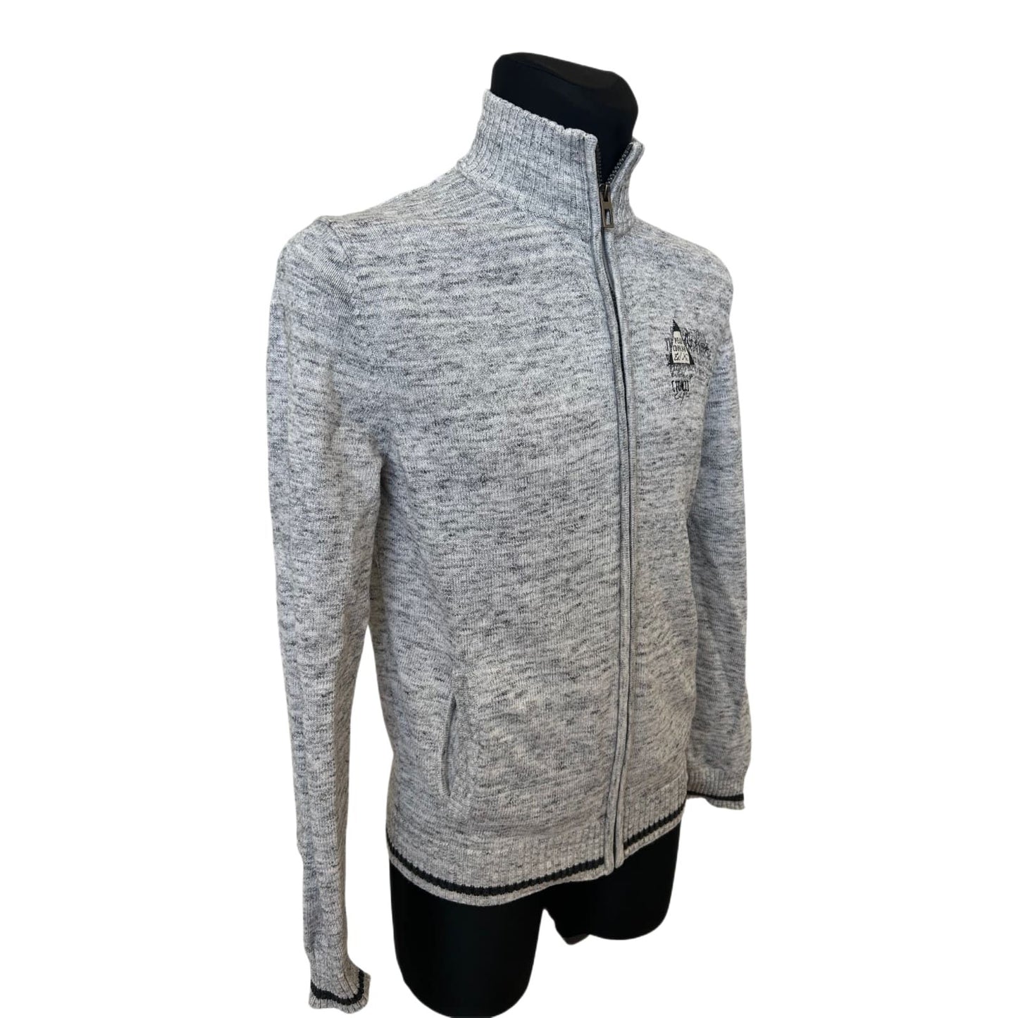 C&A Strickjacke Herren S Grau meliert Reißverschluss Baumwolle Casual Stil