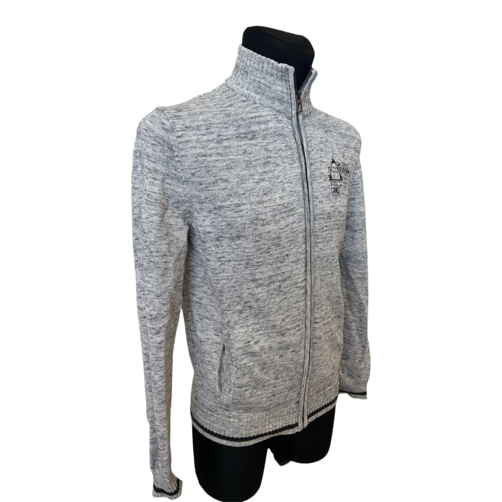 C&A Strickjacke Herren S Grau meliert Reißverschluss Baumwolle Casual Stil
