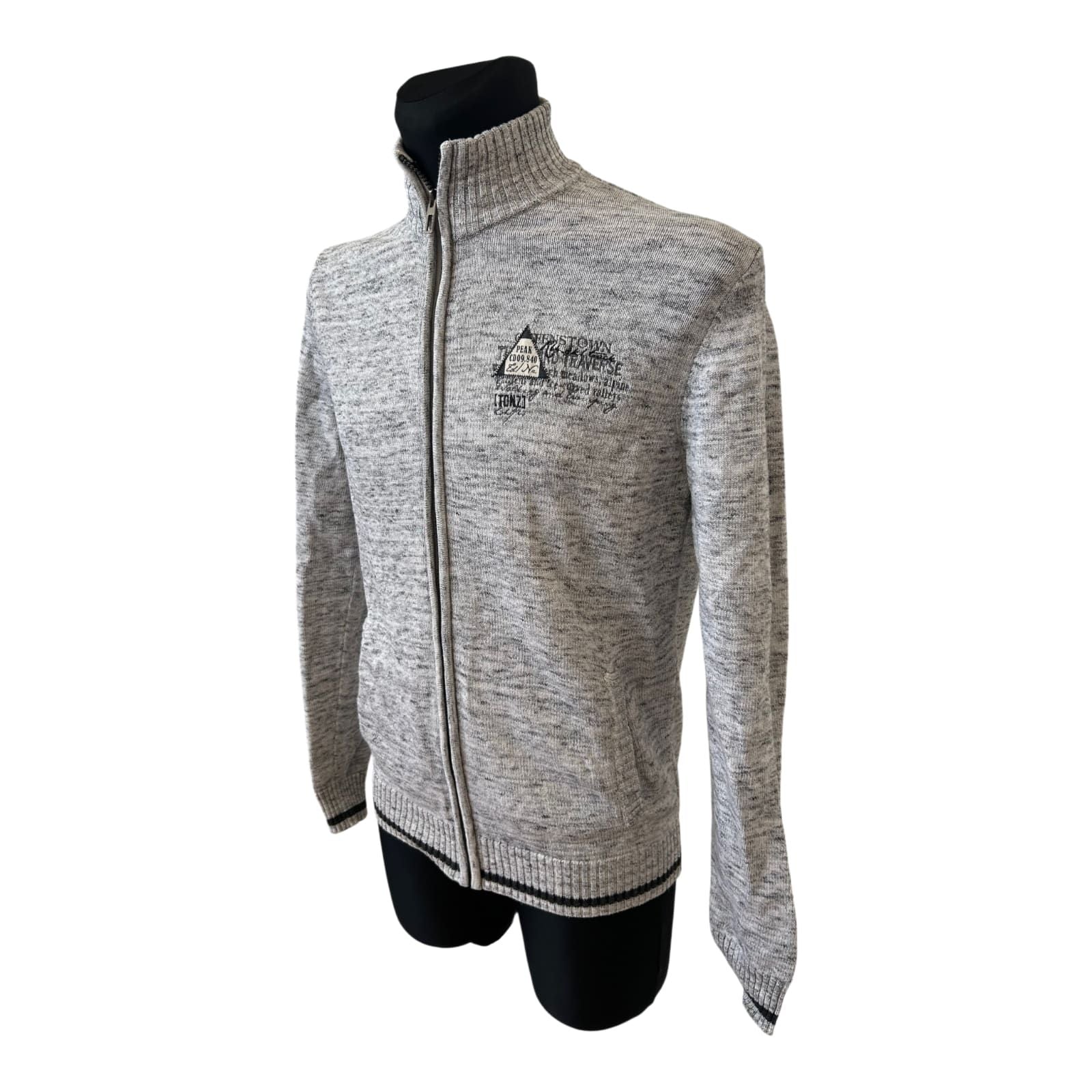 C&A Strickjacke Herren S Grau meliert Reißverschluss Baumwolle Casual Stil
