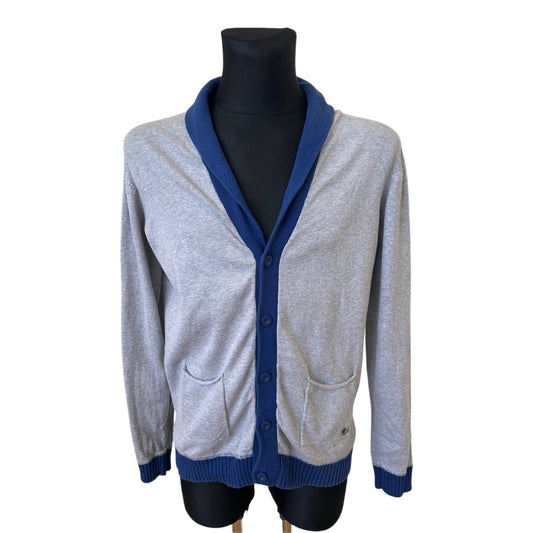 WE Strickjacke Herren XL Grau Blau Baumwolle Schalkragen Knopfleiste