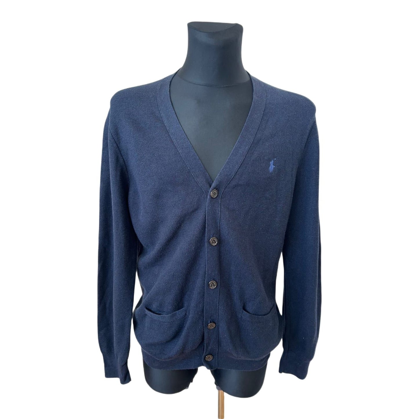 Polo Ralph Lauren Strickjacke Herren L Blau Baumwolle Cardigan Klassisch