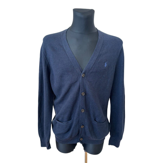 Polo Ralph Lauren Strickjacke Herren L Blau Baumwolle Cardigan Klassisch