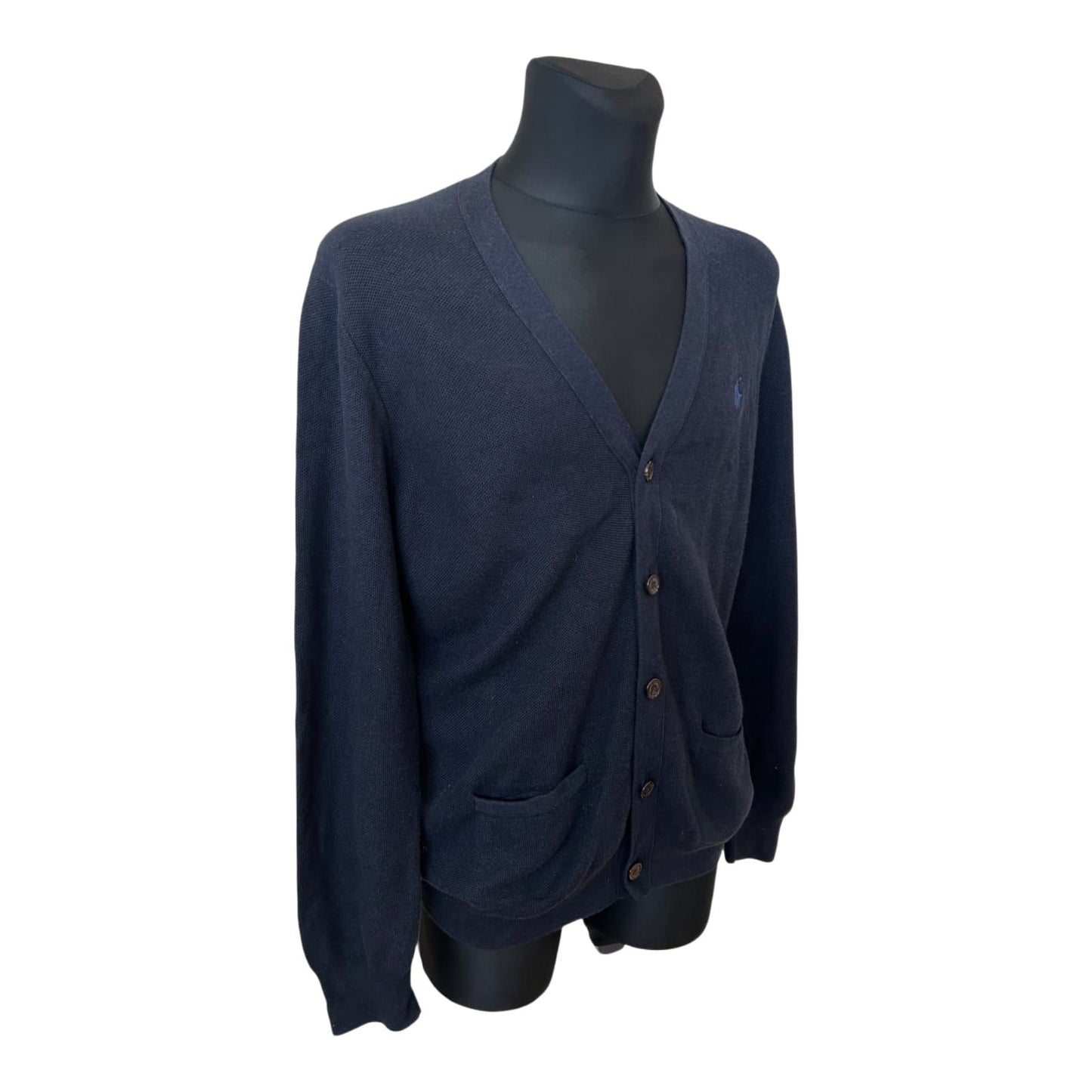 Polo Ralph Lauren Strickjacke Herren L Blau Baumwolle Cardigan Klassisch