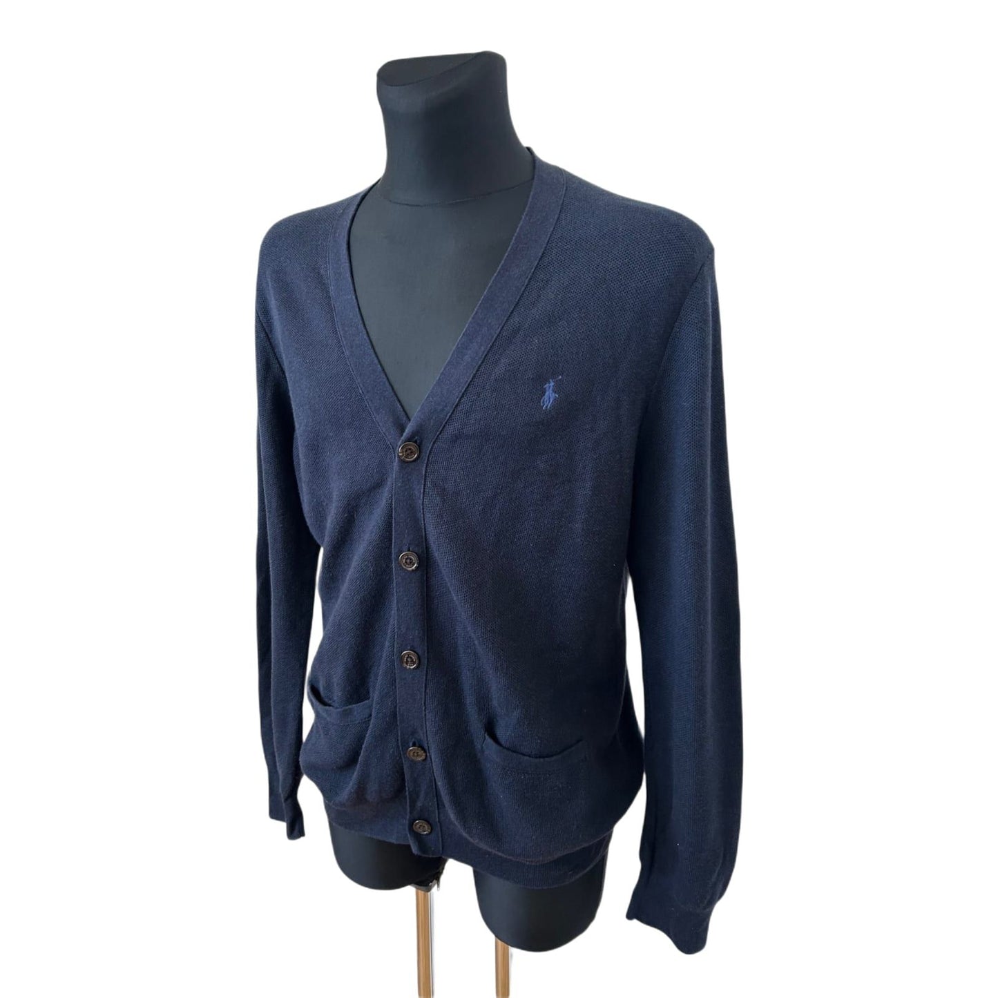 Polo Ralph Lauren Strickjacke Herren L Blau Baumwolle Cardigan Klassisch