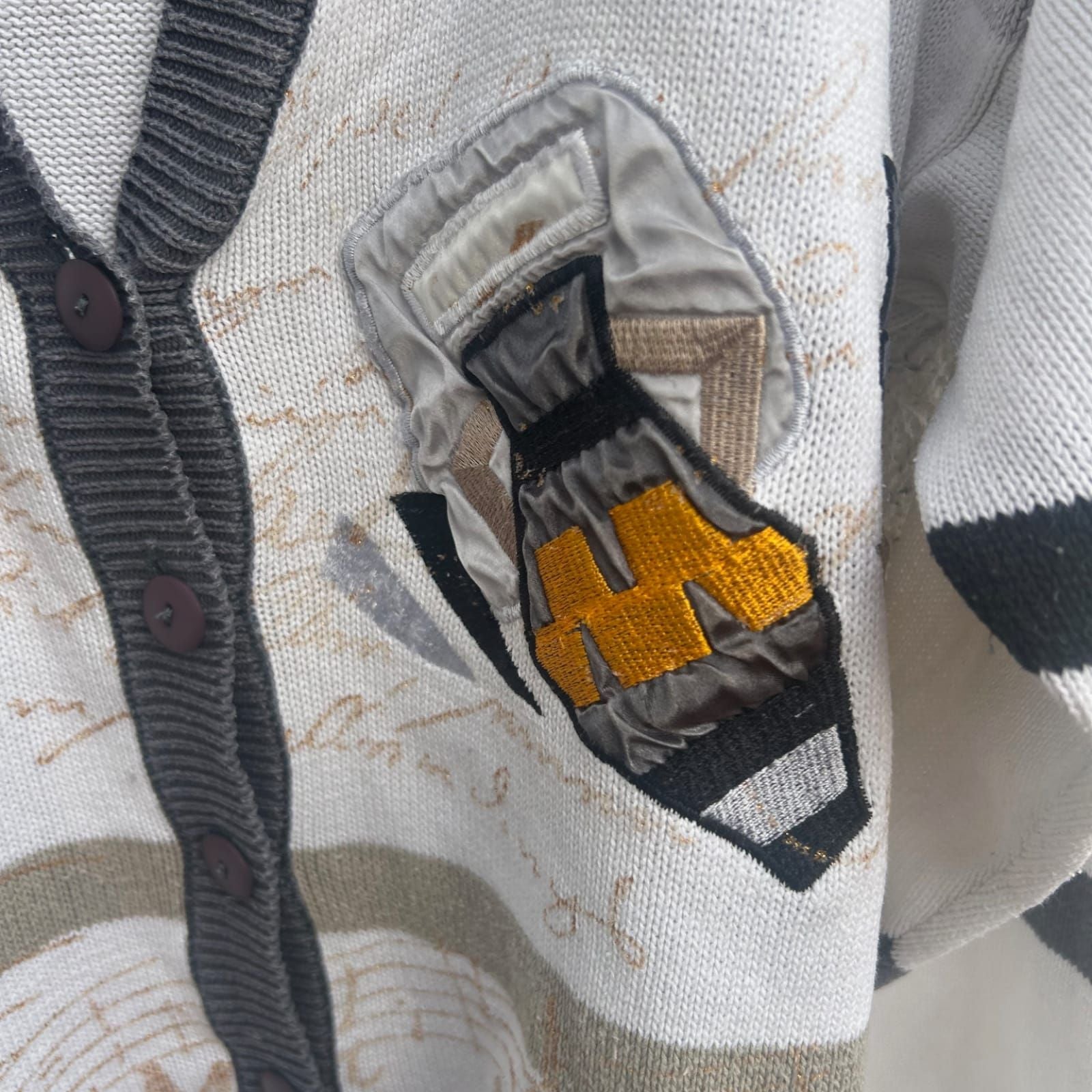 Vintage Herren Strickjacke Joy E Fun Gr M 100 Prozent Cotton Applikationen Retro