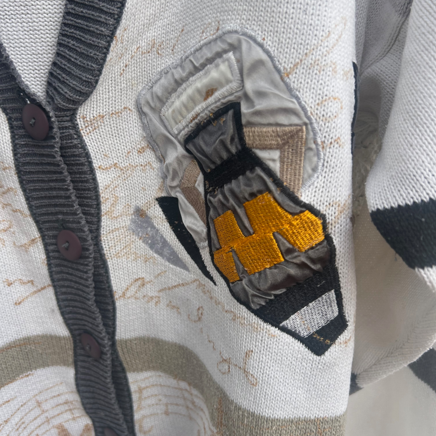 Vintage Herren Strickjacke Joy E Fun Gr M 100 Prozent Cotton Applikationen Retro