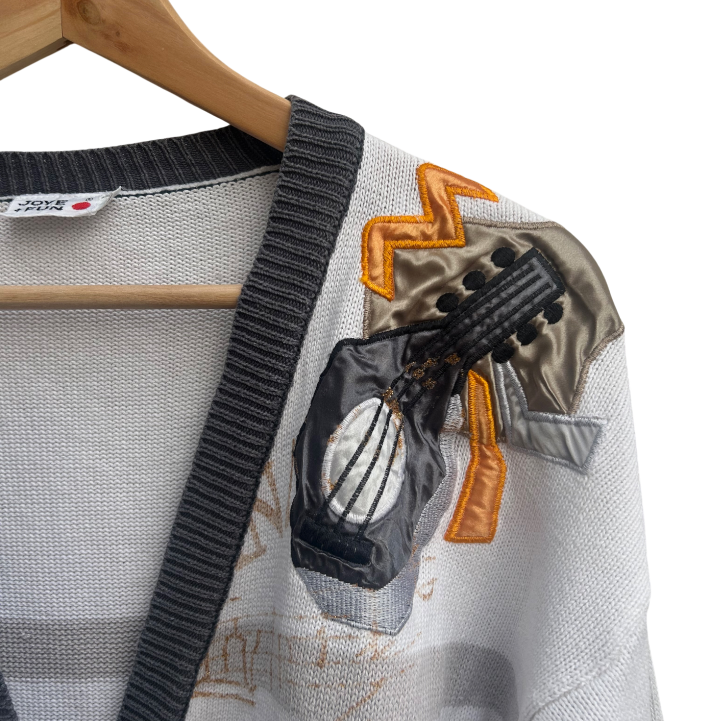 Vintage Herren Strickjacke Joy E Fun Gr M 100 Prozent Cotton Applikationen Retro