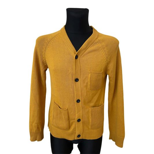 H&M Strickjacke Herren Gr L Gelb Baumwolle Cardigan Slim Fit Knöpfe