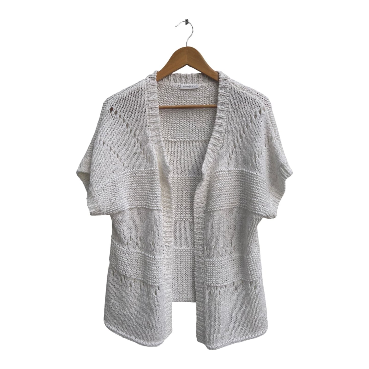 Bonita Weste Cardigan Damen Gr XL Weiß Kurzarm Strickjacke Lochmuster