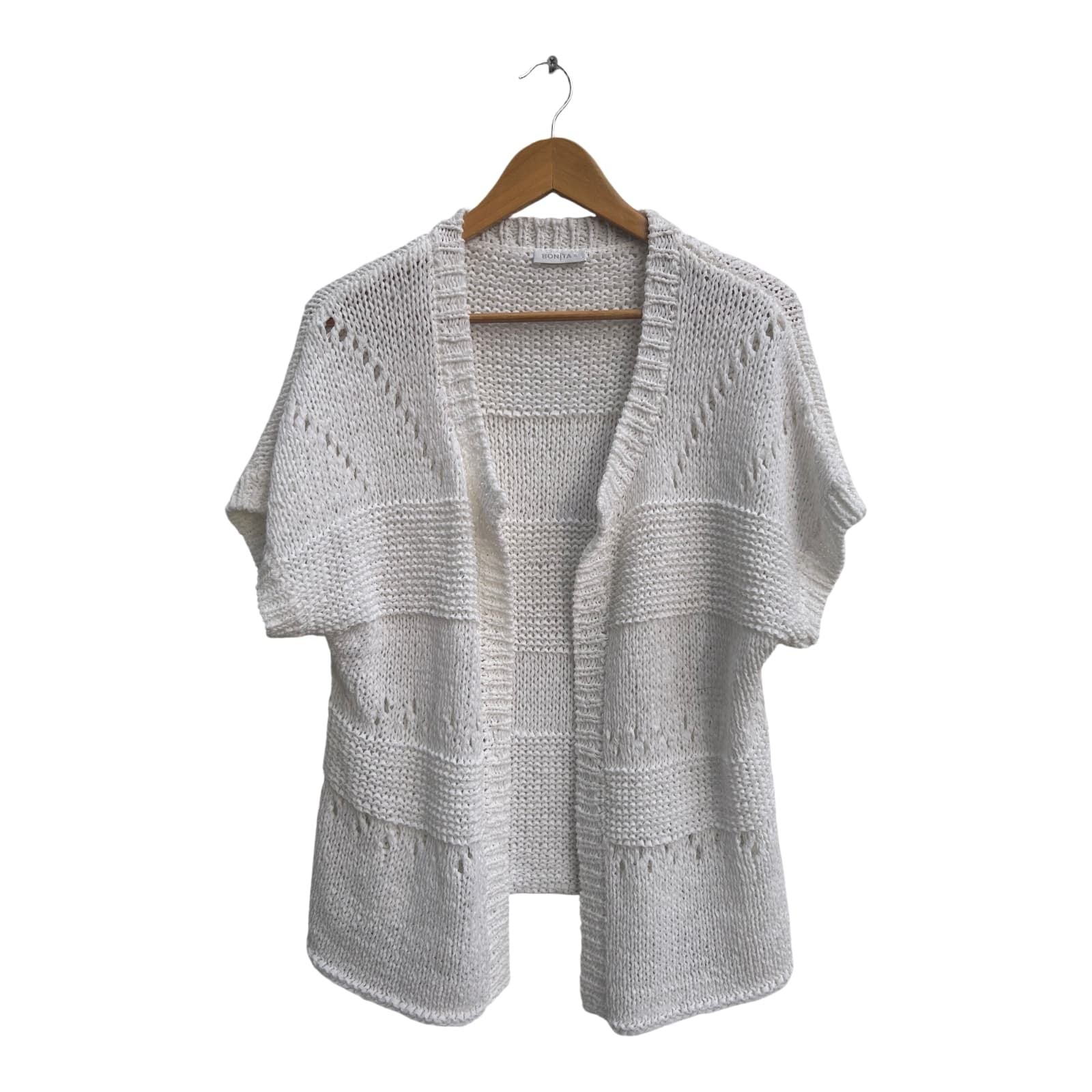 Bonita Weste Cardigan Damen Gr XL Weiß Kurzarm Strickjacke Lochmuster