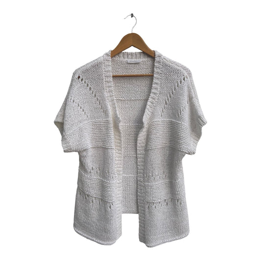 Bonita Weste Cardigan Damen Gr XL Weiß Kurzarm Strickjacke Lochmuster