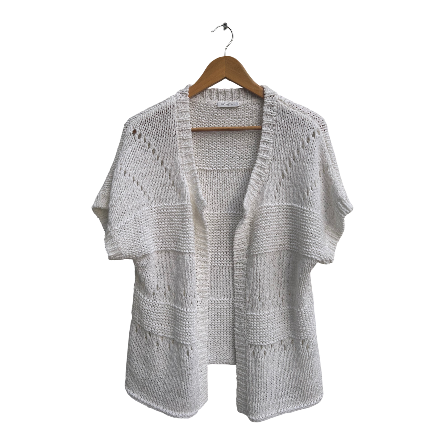 Bonita Weste Cardigan Damen Gr XL Weiß Kurzarm Strickjacke Lochmuster