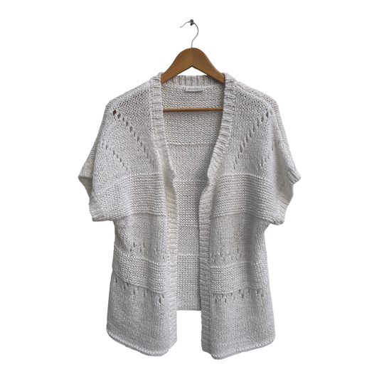 Bonita Weste Cardigan Damen Gr XL Weiß Kurzarm Strickjacke Lochmuster