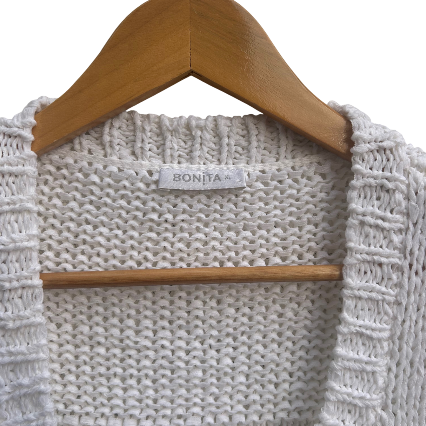 Bonita Weste Cardigan Damen Gr XL Weiß Kurzarm Strickjacke Lochmuster