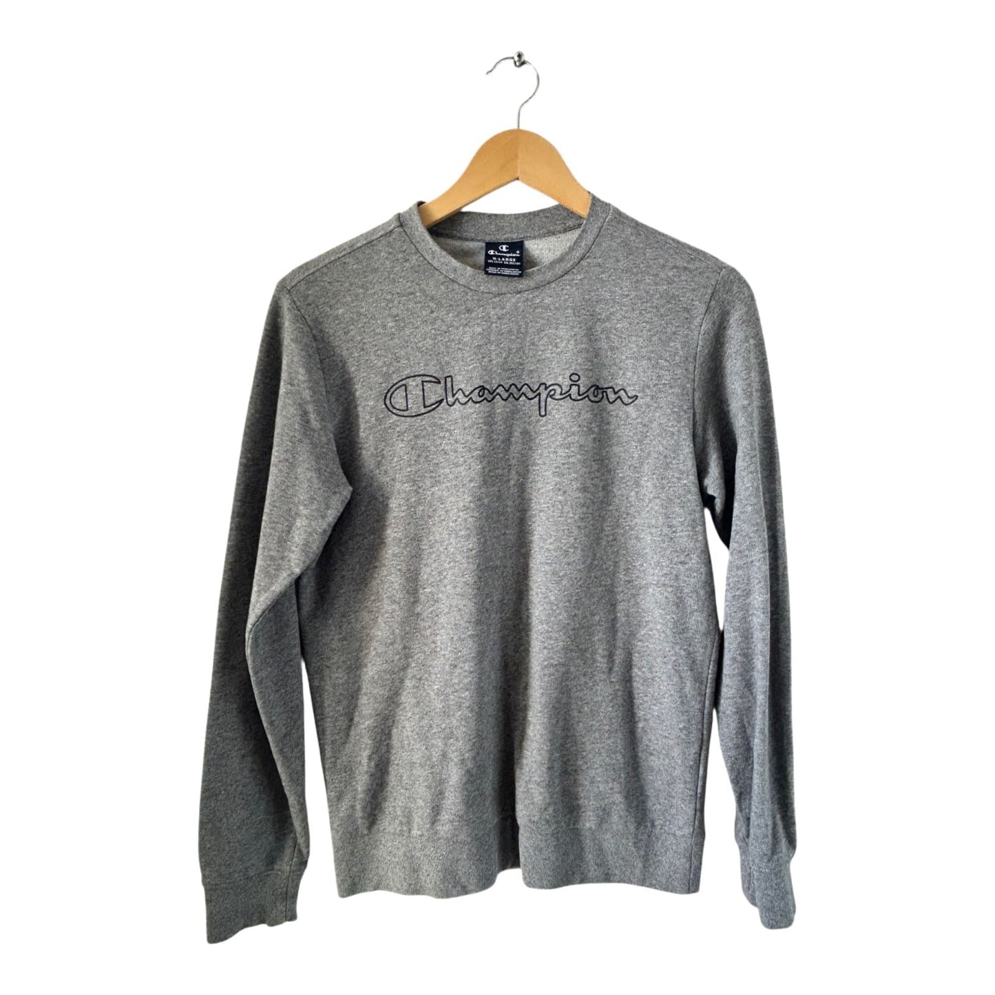 Champion Shirt Jungen Gr 164 Grau Langarm Baumwolle Logo Freizeit Sport