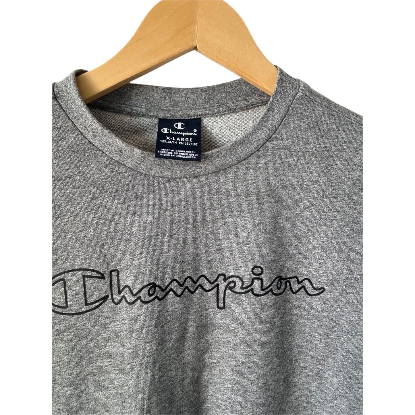 Champion Shirt Jungen Gr 164 Grau Langarm Baumwolle Logo Freizeit Sport