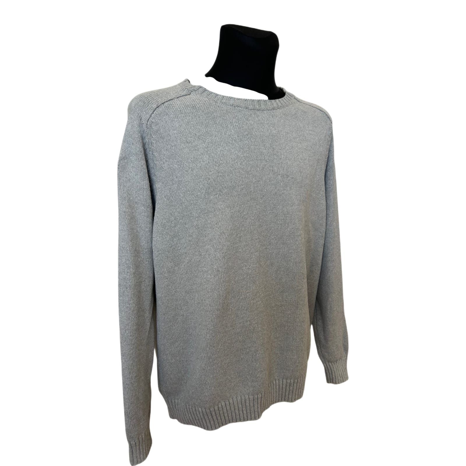 Lands End Pullover Herren XXL Grau Baumwolle Rundhals Strick Klassisch