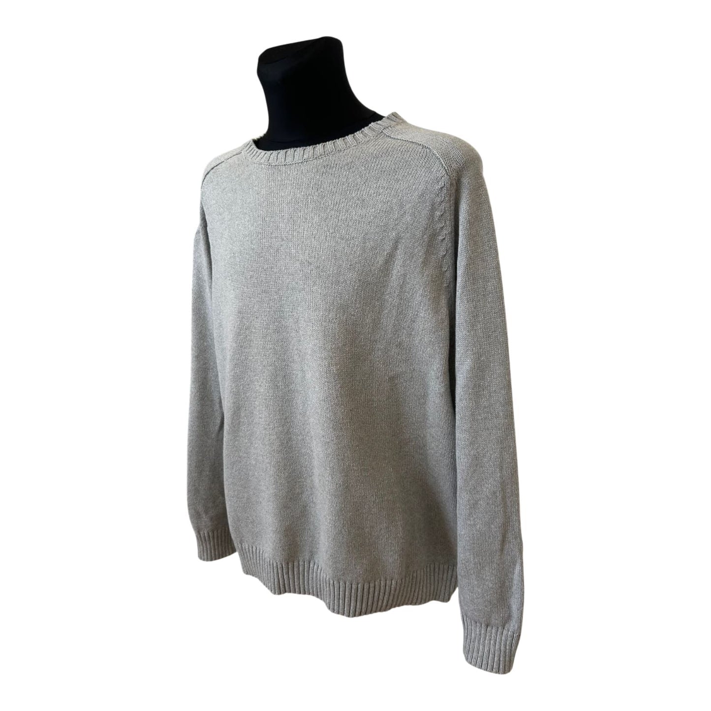 Lands End Pullover Herren XXL Grau Baumwolle Rundhals Strick Klassisch