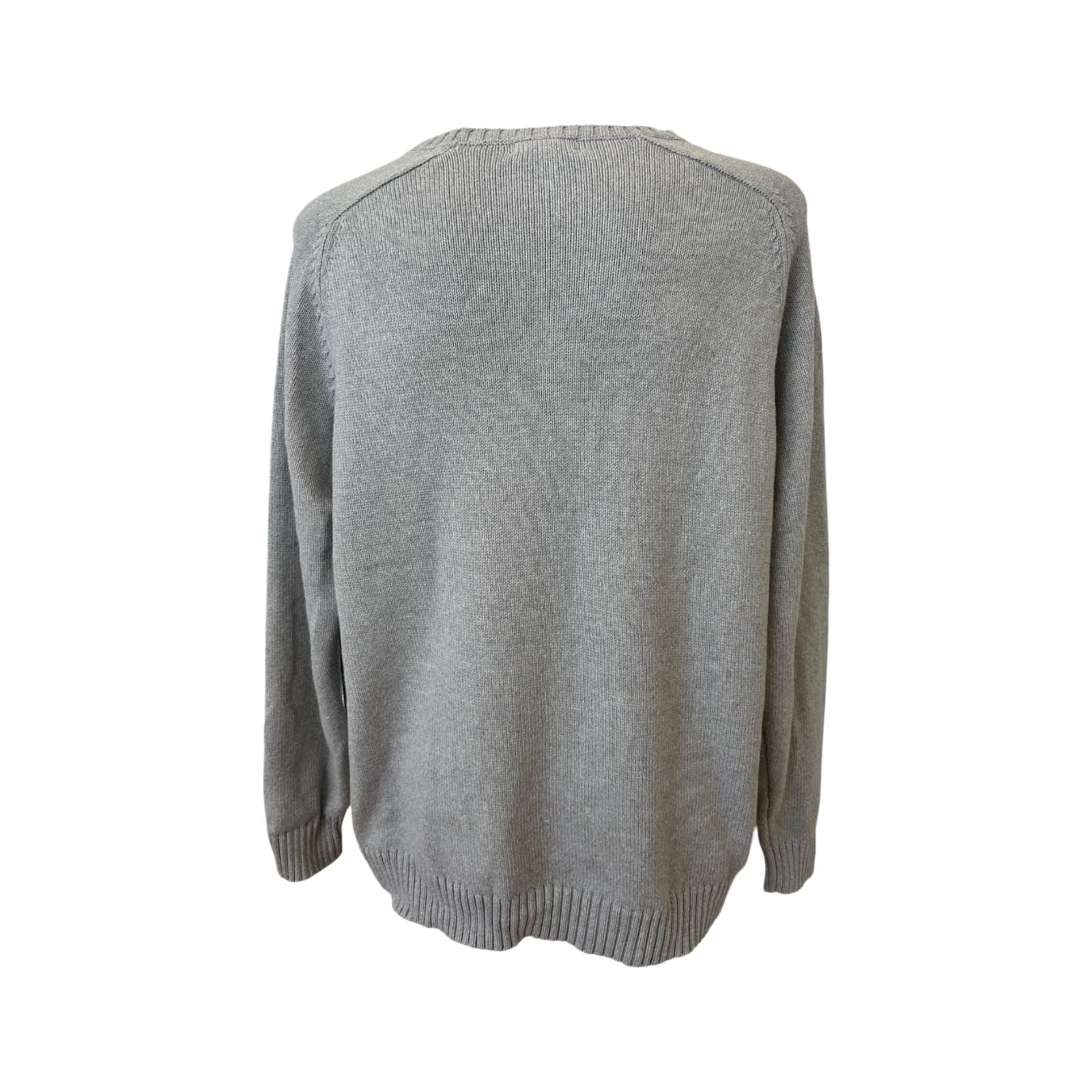 Lands End Pullover Herren XXL Grau Baumwolle Rundhals Strick Klassisch