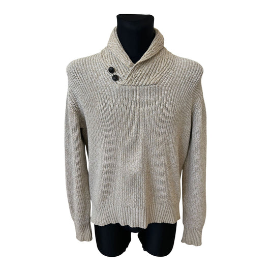 H&M Pullover Herren L Beige Grobstrick Schalkragen Baumwolle Warm Casual