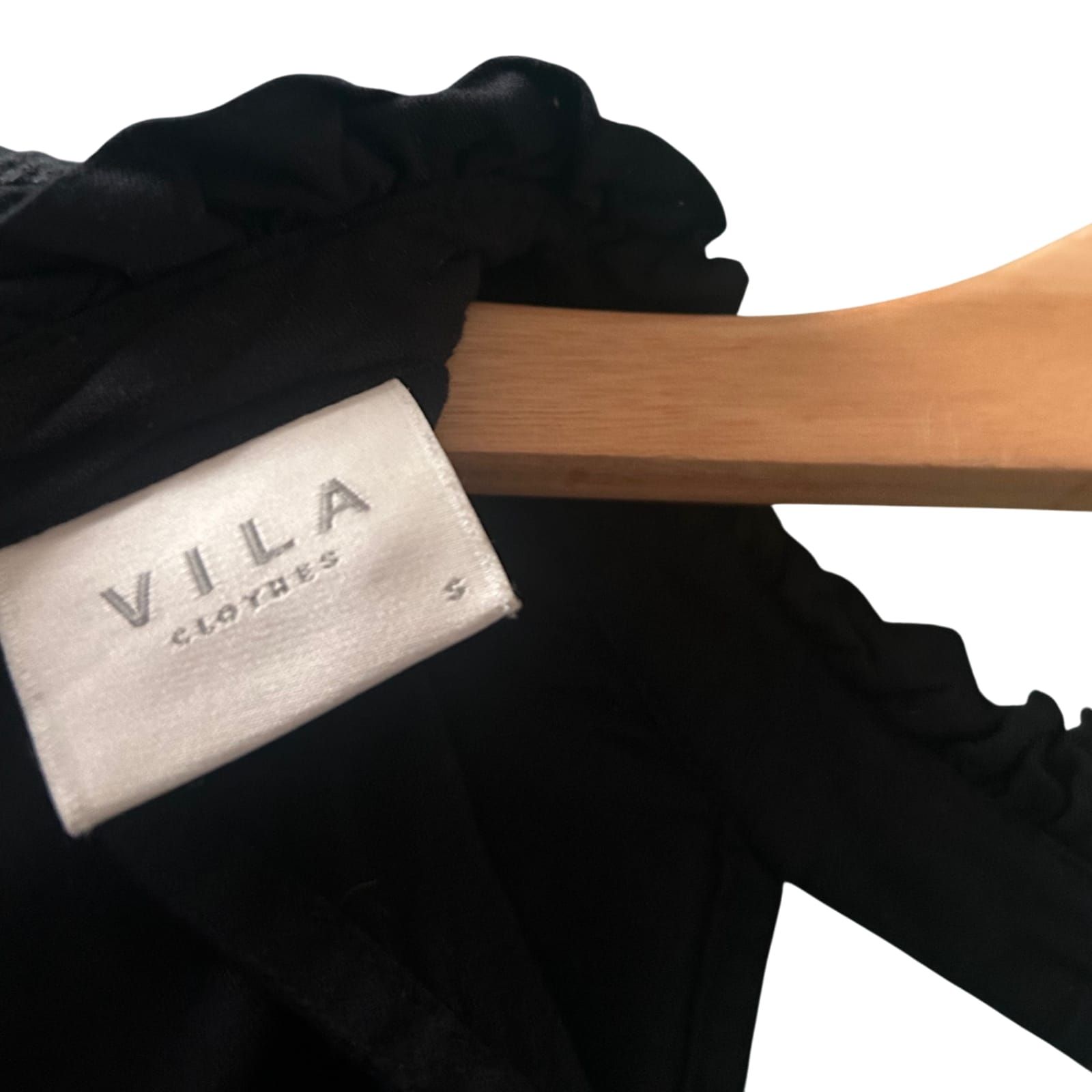 Vila Damen Bluse Schwarz Lochstickerei Langarm Gr S Baumwolle Viskose Elegant