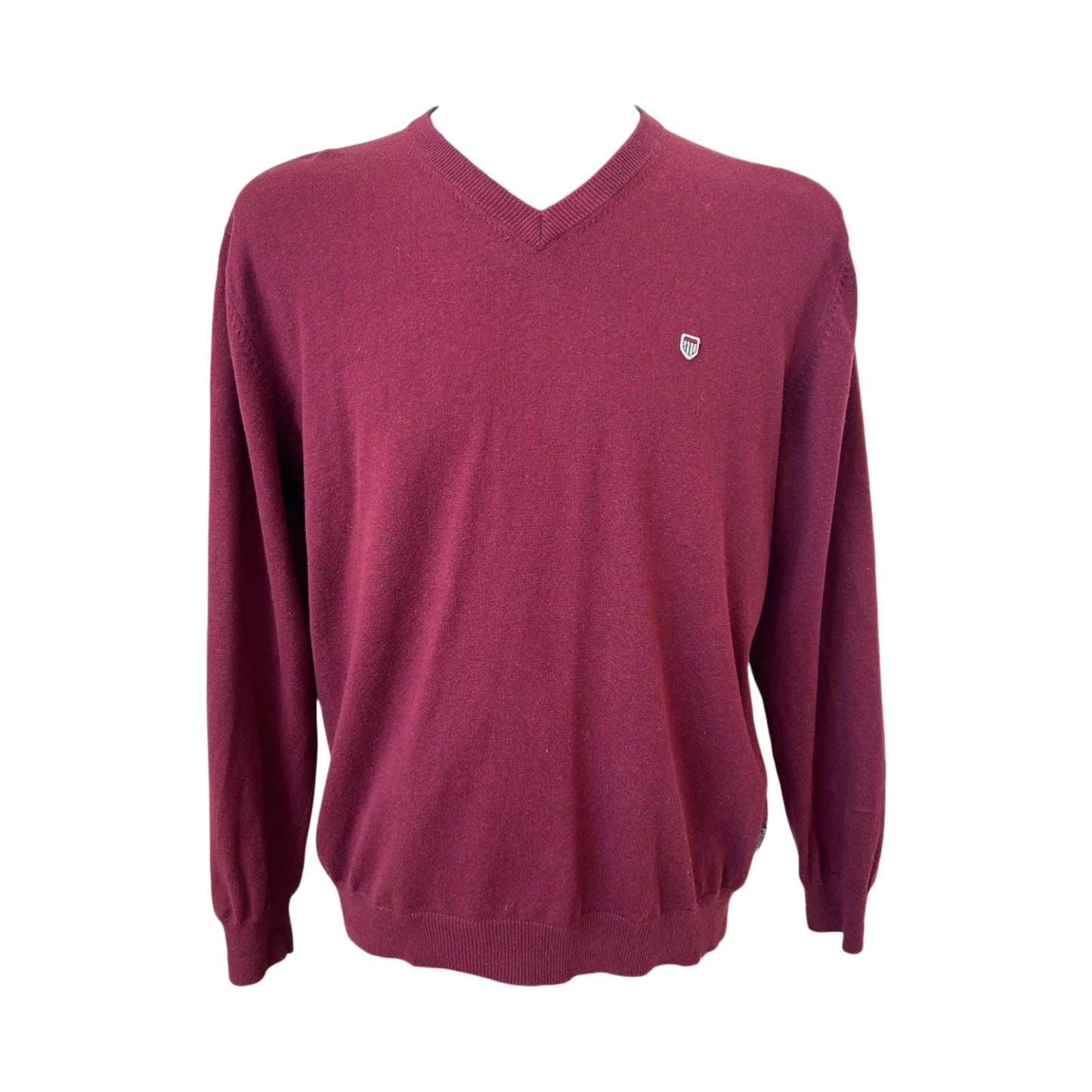 Basefield Pullover Herren Gr 52 Bordeaux V-Ausschnitt Baumwolle Wolle Elegant