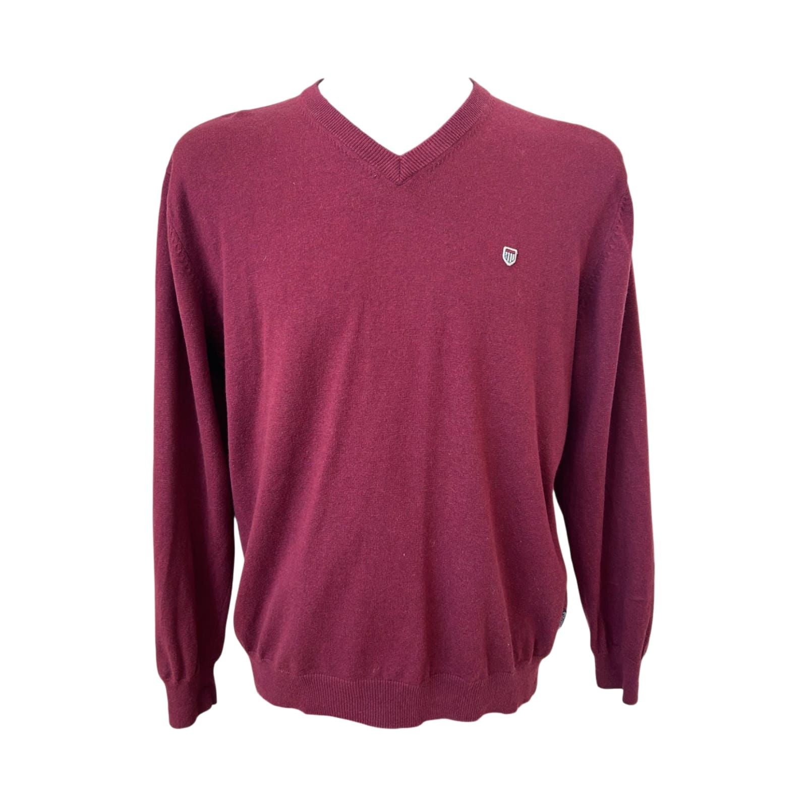 Basefield Pullover Herren Gr 52 Bordeaux V-Ausschnitt Baumwolle Wolle Elegant