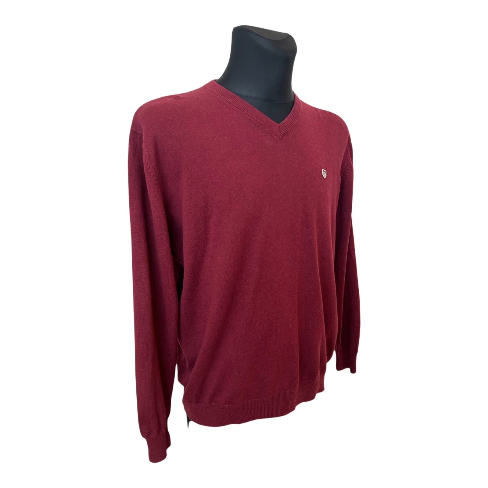 Basefield Pullover Herren Gr 52 Bordeaux V-Ausschnitt Baumwolle Wolle Elegant