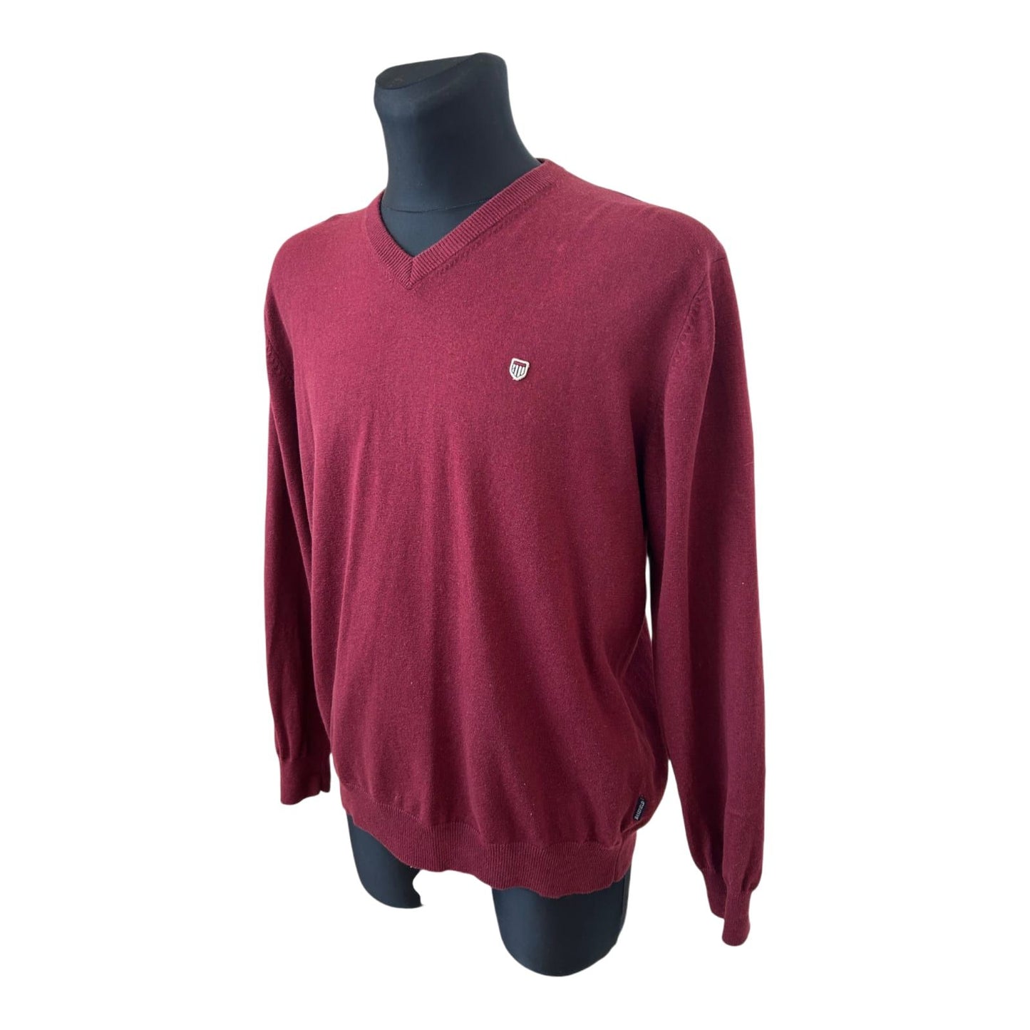 Basefield Pullover Herren Gr 52 Bordeaux V-Ausschnitt Baumwolle Wolle Elegant