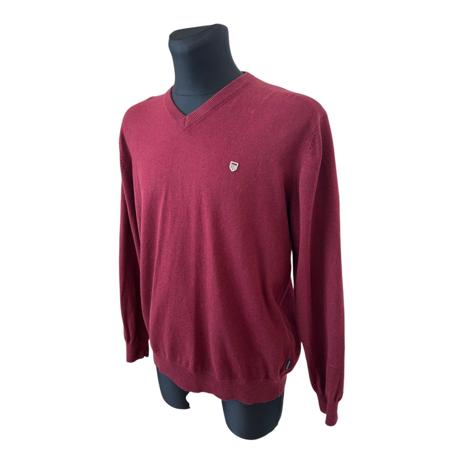 Basefield Pullover Herren Gr 52 Bordeaux V-Ausschnitt Baumwolle Wolle Elegant
