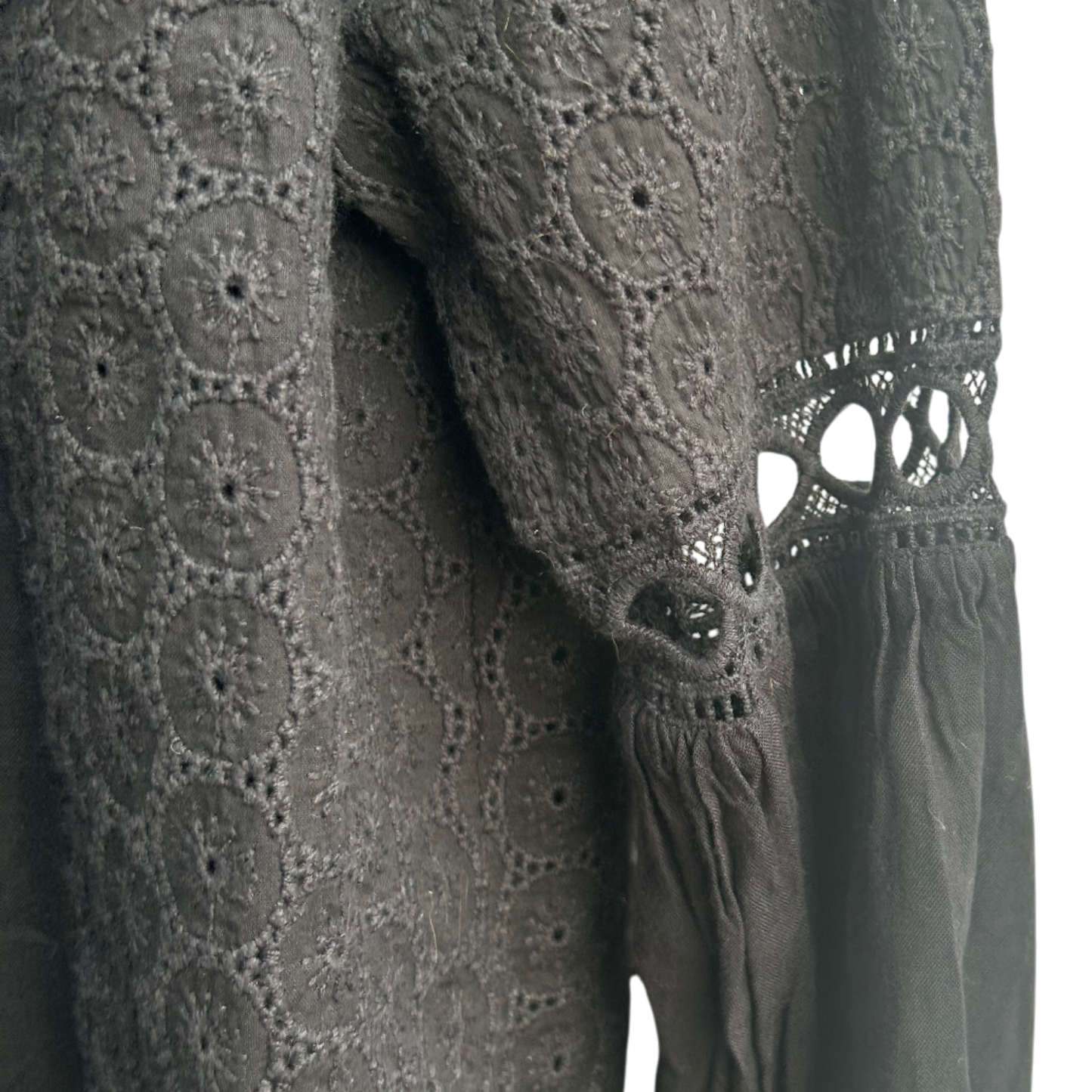 Vila Damen Bluse Schwarz Lochstickerei Langarm Gr S Baumwolle Viskose Elegant