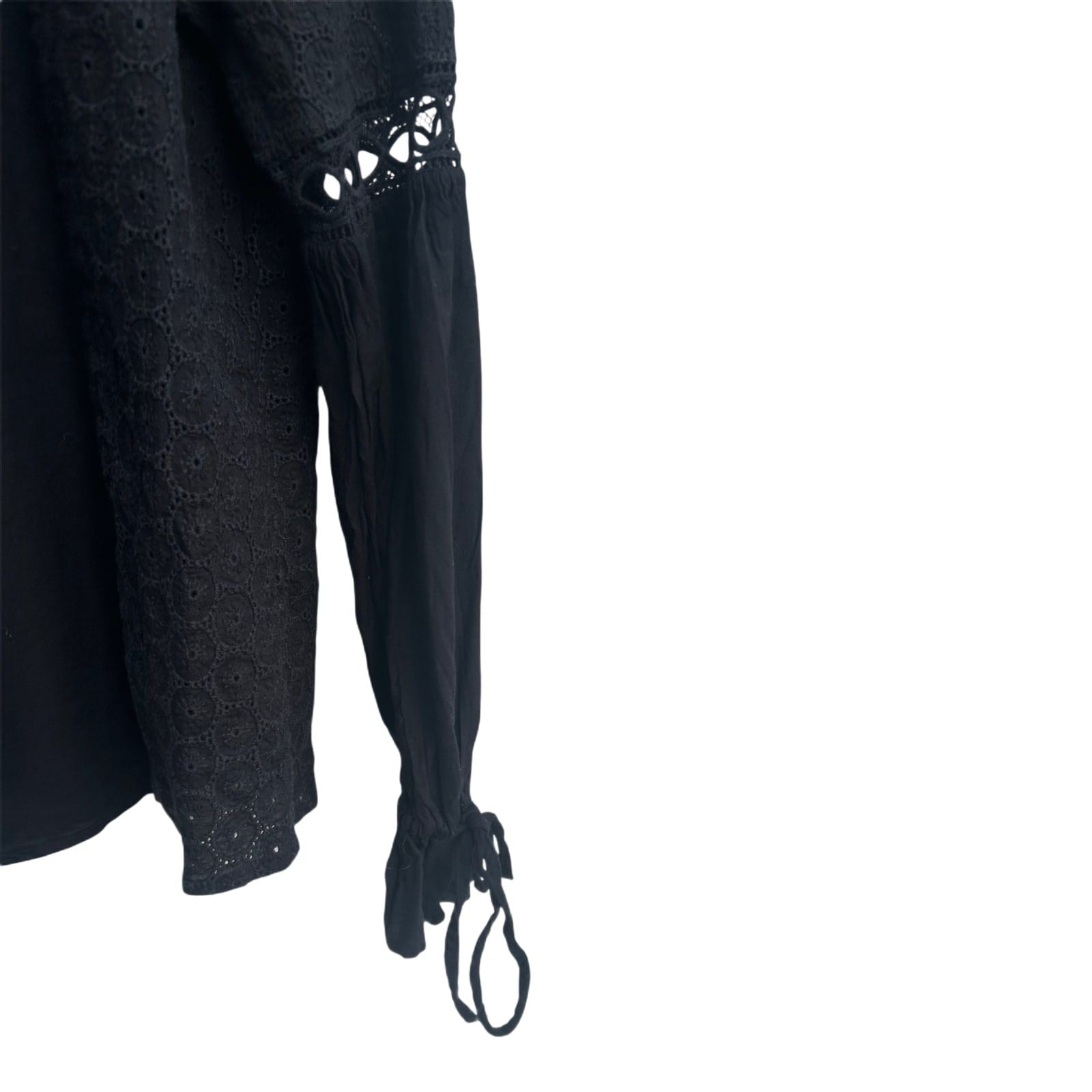 Vila Damen Bluse Schwarz Lochstickerei Langarm Gr S Baumwolle Viskose Elegant
