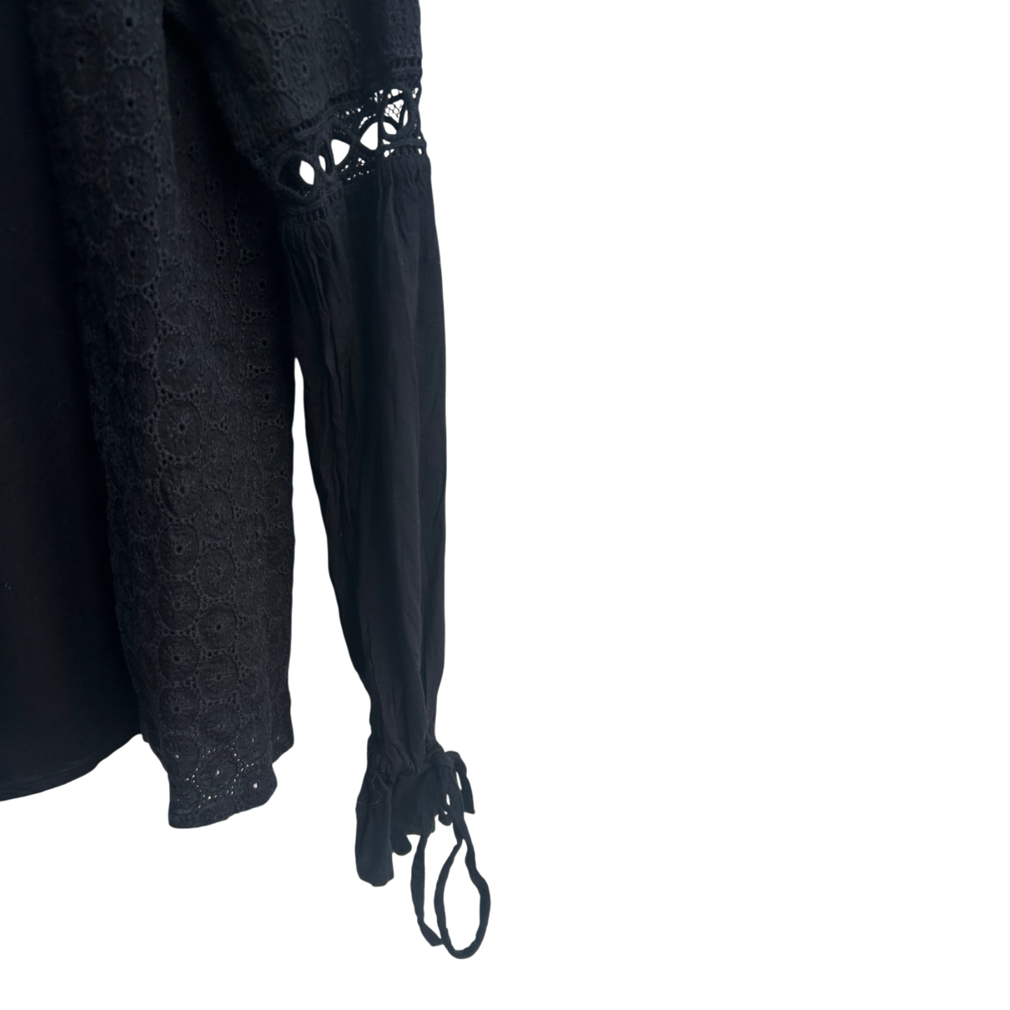 Vila Damen Bluse Schwarz Lochstickerei Langarm Gr S Baumwolle Viskose Elegant