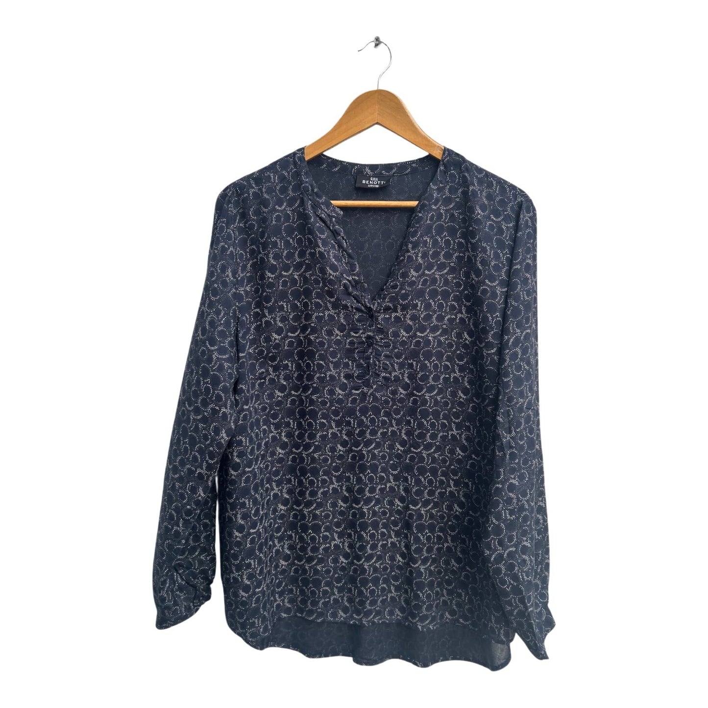 Gina Benotti Damen Bluse Dunkelblau Muster Langarm Gr L Viskose Leicht Modern