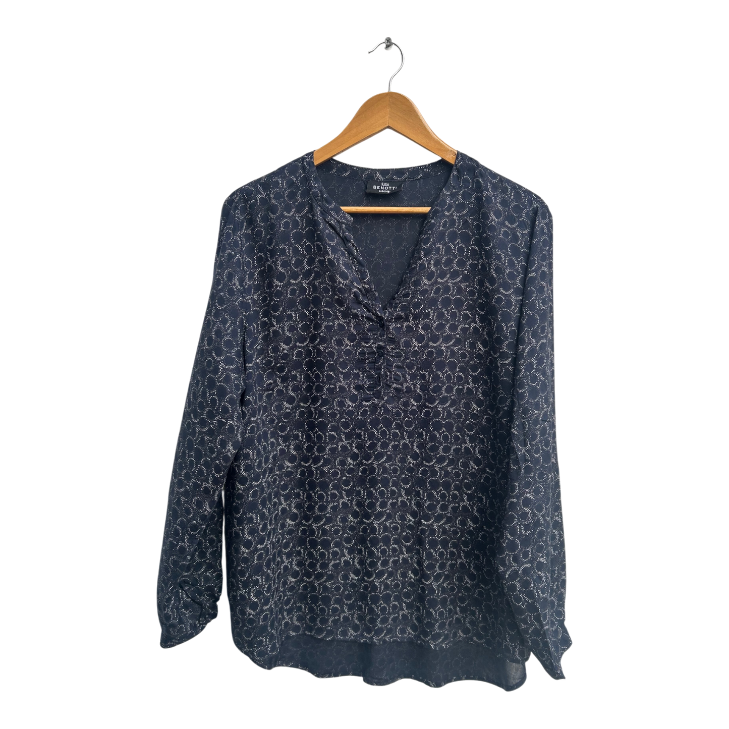 Gina Benotti Damen Bluse Dunkelblau Muster Langarm Gr L Viskose Leicht Modern